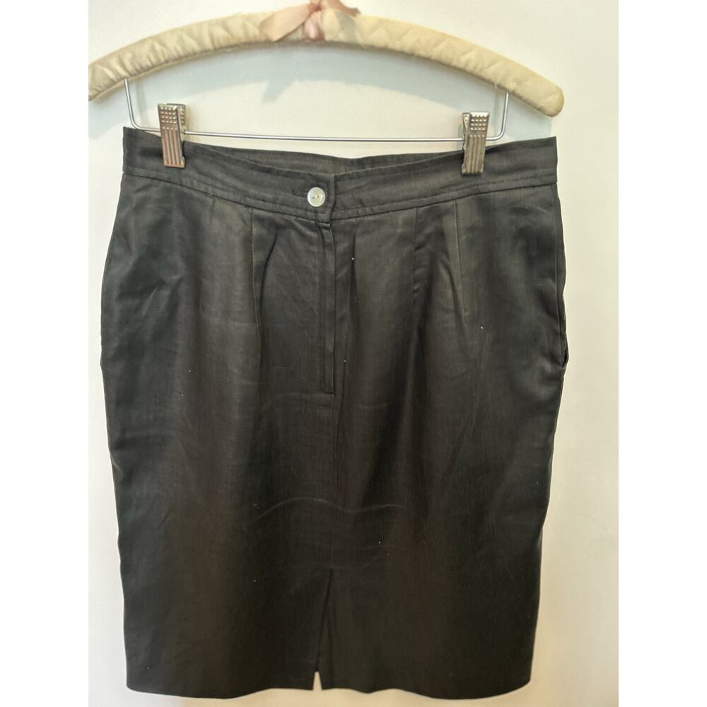 Talbots A-Line 100% LINEN Skirt Size 12 Black Lined Office Minimalist Career - Picture 6 of 9